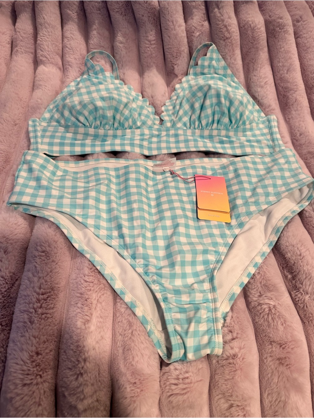 2X 3X STONEY CLOVER Target Blue and White Gingham Bikini Top & Bottom Set 22/24